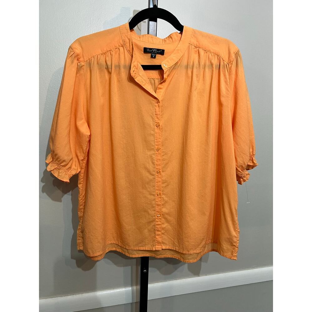 Velvet Heart Peach Button Front Blouse Gathered Yoke Top Size S NWOT